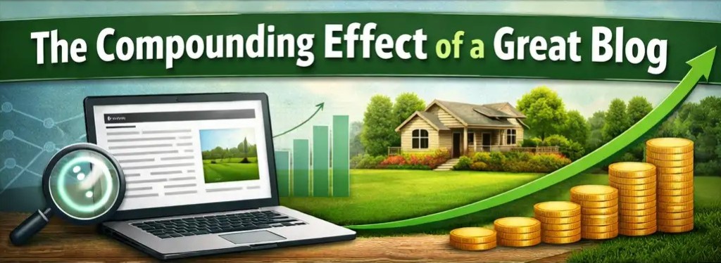 Compounding effect of strategic blogging for lawn and landscape SEO