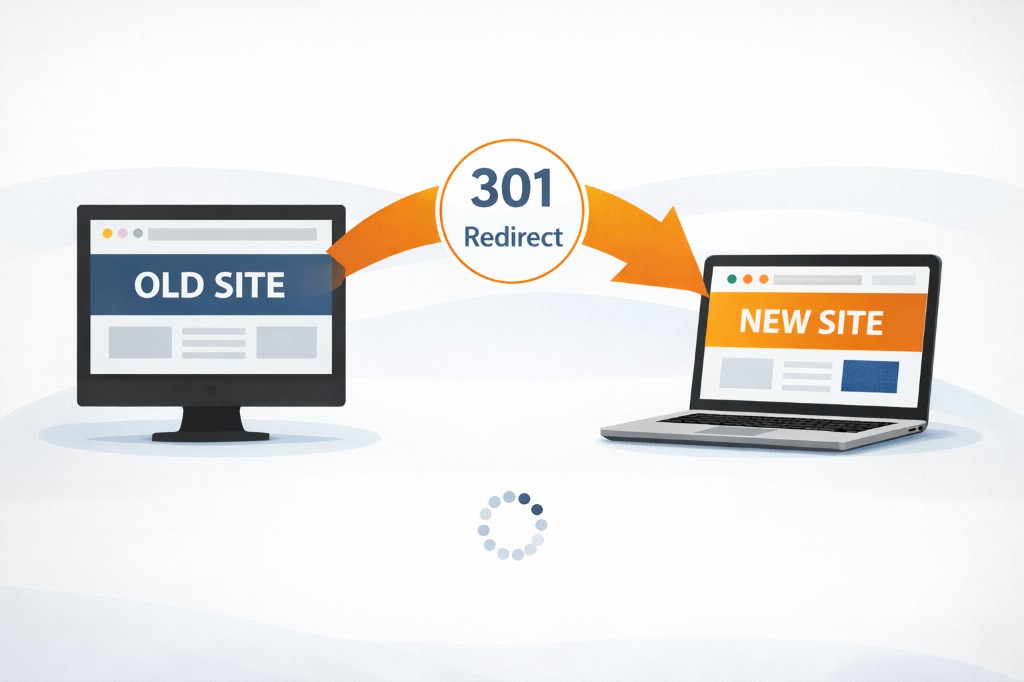 Website redesign migration from old site to new site with a 301 redirect protecting SEO rankings
