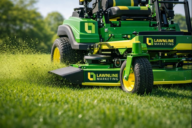 Professional lawn maintenance crew working on a residential property
